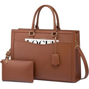 LOVEVOOK Laptop Tote Bag for Women 15.6 Inch Leather Work Bag with Clutch Purse